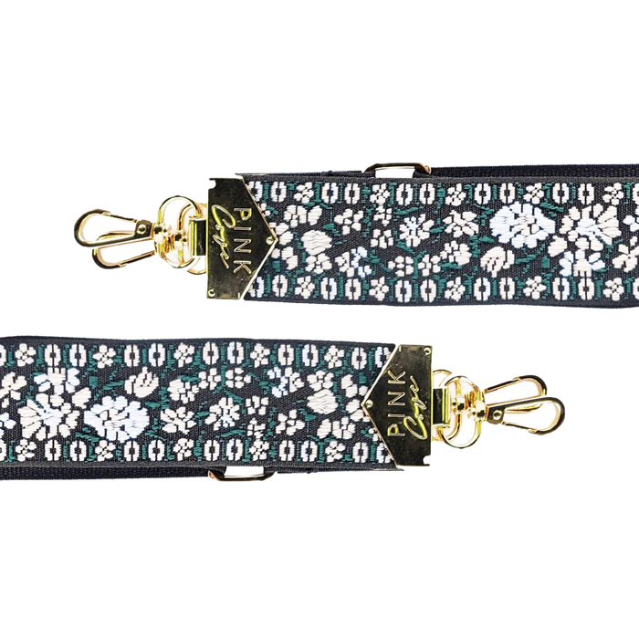 BAG STRAPS | BLACK/WHITE FLORAL | GOLD