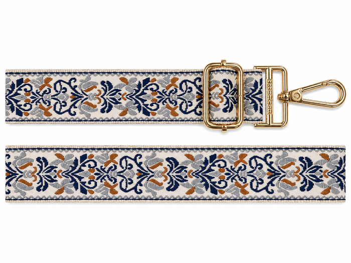 Bag Straps | Blue Paisley | Gold/Brass