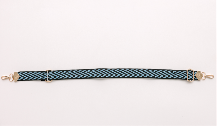BAG STRAPS | CHEVRON BLACK/BLUE | GOLD