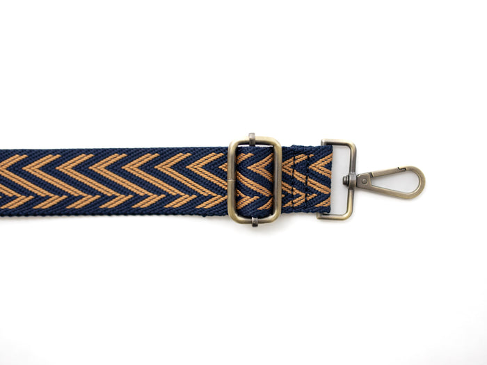 BAG STRAPS | CHEVRON NAVY/ALMOND | BRASS
