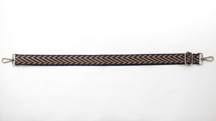 BAG STRAPS | CHEVRON NAVY/ALMOND | BRASS