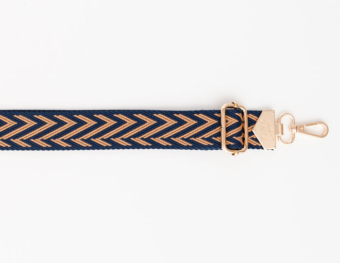 BAG STRAPS | CHEVRON NAVY/ALMOND | GOLD