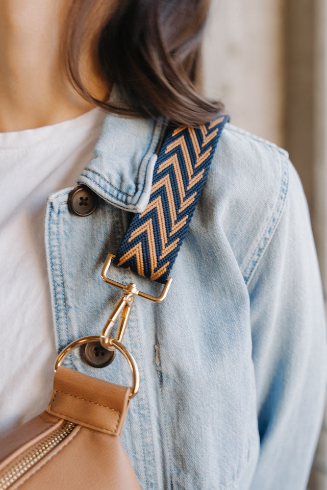 BAG STRAPS | CHEVRON NAVY/ALMOND | GOLD