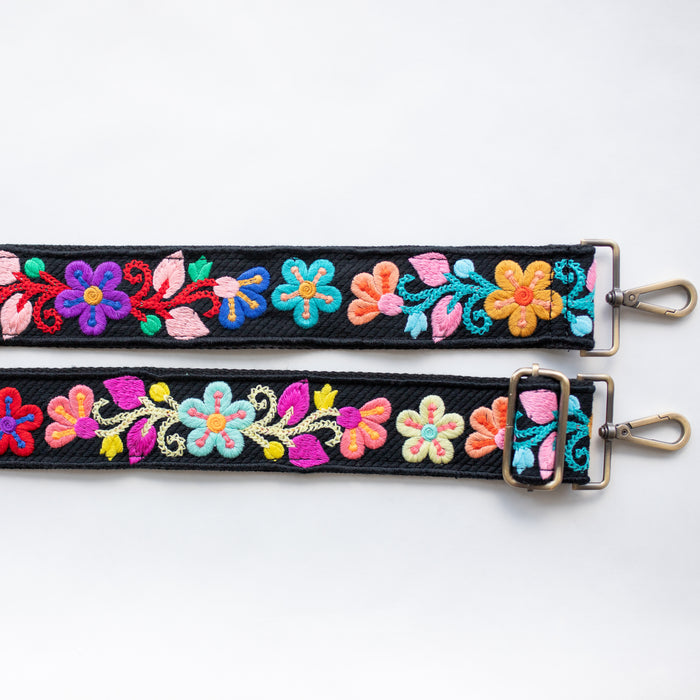 BAG STRAPS | DARK KNIT FLORAL | BRASS