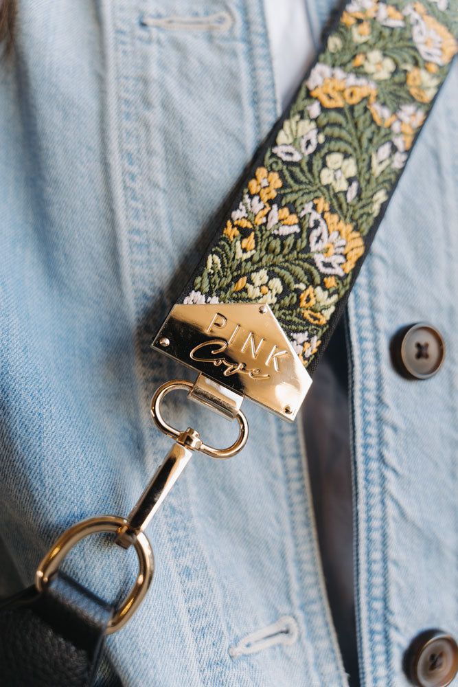 BAG STRAPS | GREEN/YELLOW FLORAL | GOLD