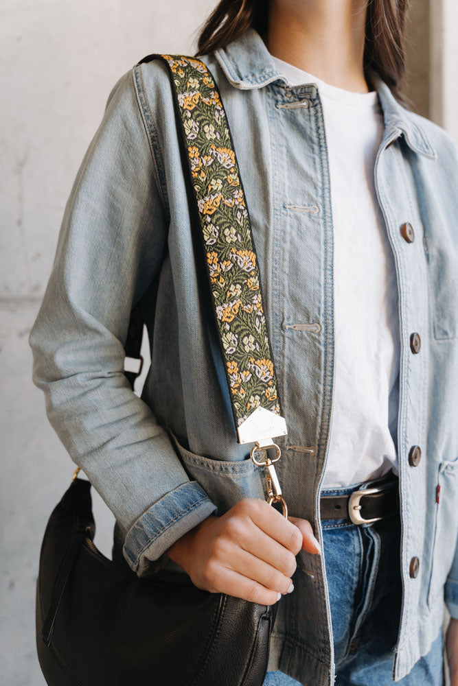 BAG STRAPS | GREEN/YELLOW FLORAL | GOLD