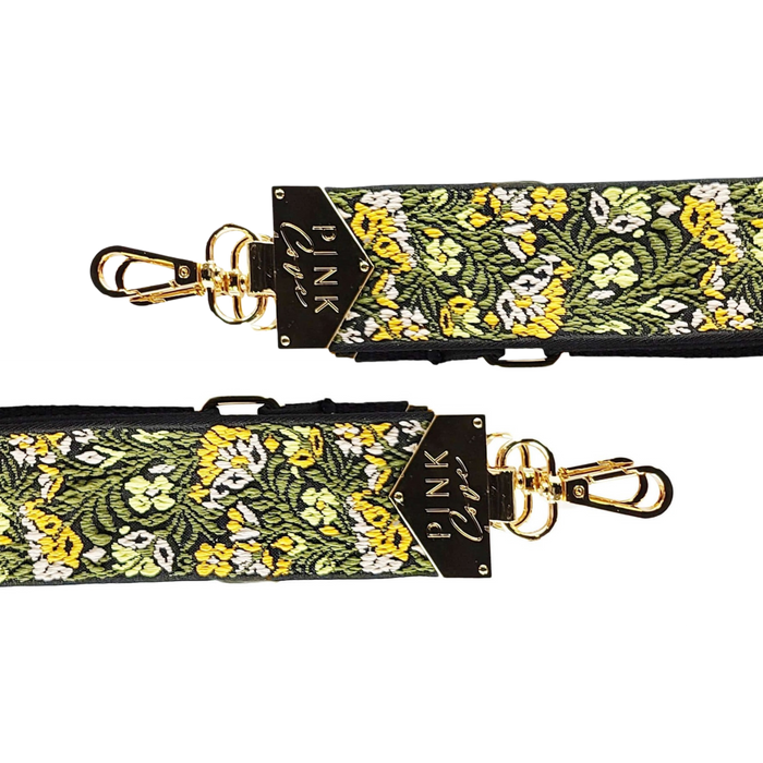 BAG STRAPS | GREEN/YELLOW FLORAL | GOLD