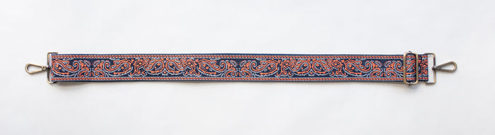 BAG STRAPS | NAVY/CORAL PAISLEY | BRASS