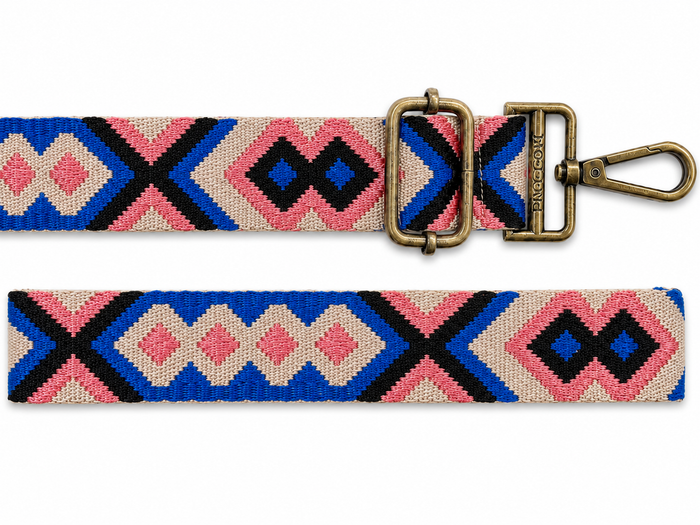 BAG STRAPS | PINK BLUE AZTEC | GOLD/BRASS
