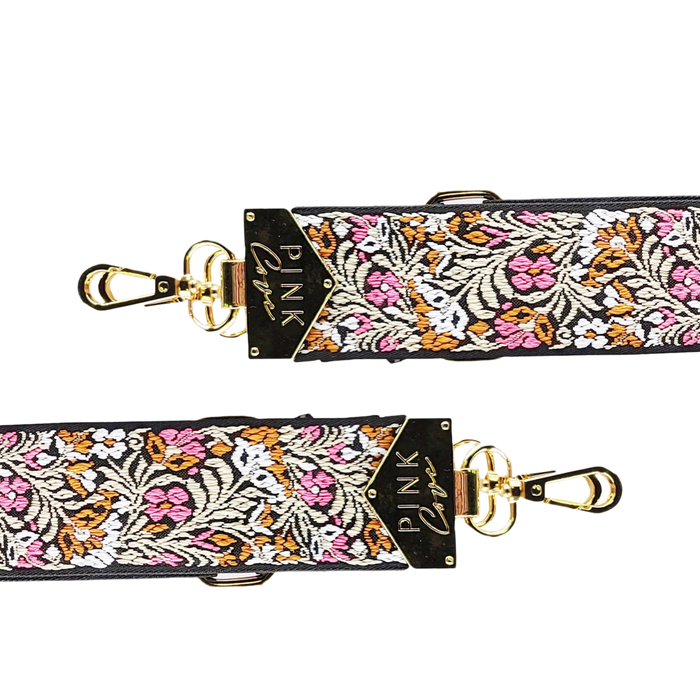 BAG STRAPS | PINK FLORAL | GOLD