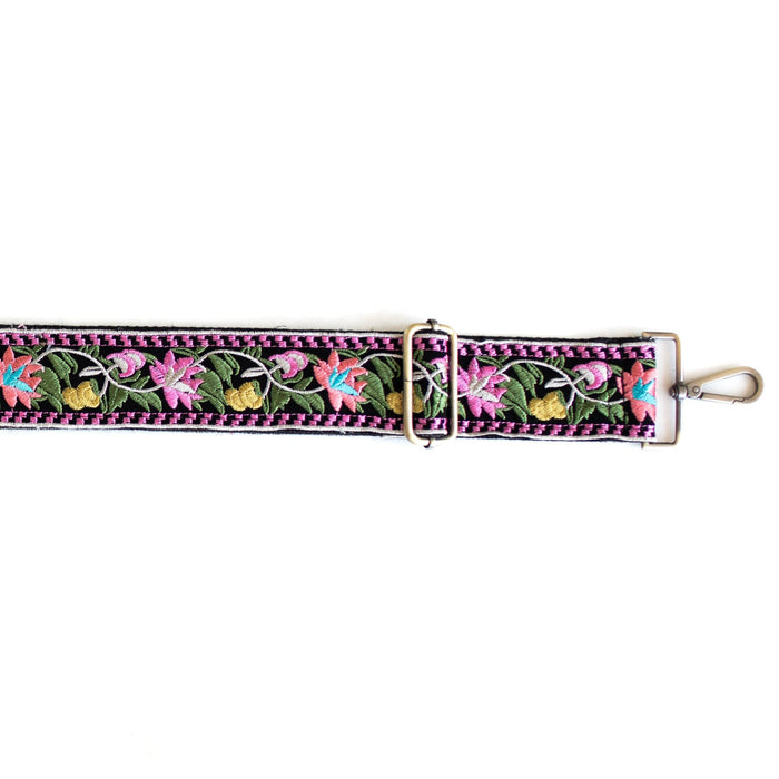 BAG STRAPS | PINK WILDFLOWER | BRASS