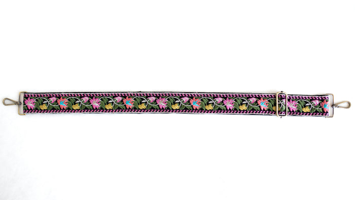 BAG STRAPS | PINK WILDFLOWER | BRASS