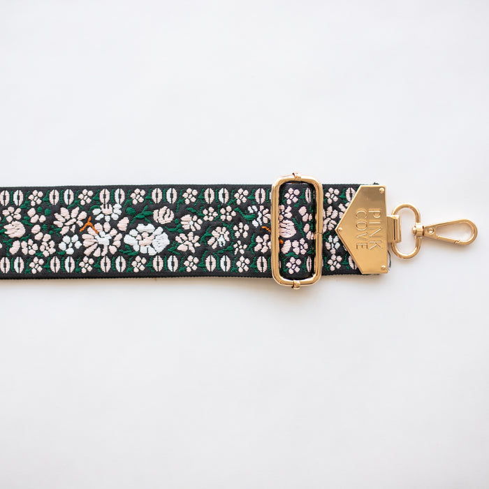 BAG STRAPS | PINK/BLACK FLORAL | GOLD