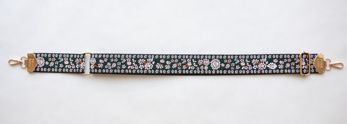BAG STRAPS | PINK/BLACK FLORAL | GOLD