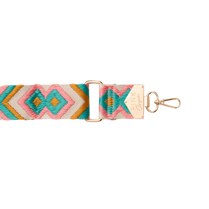 BAG STRAPS | PINK/TEAL AZTEC | GOLD