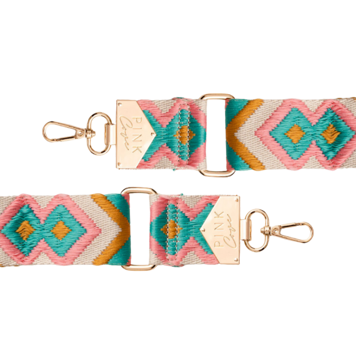 BAG STRAPS | PINK/TEAL AZTEC | GOLD