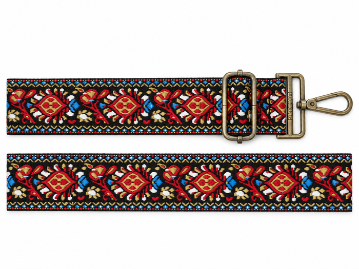 BAG STRAPS | RED TAPESTRY | GOLD/BRASS