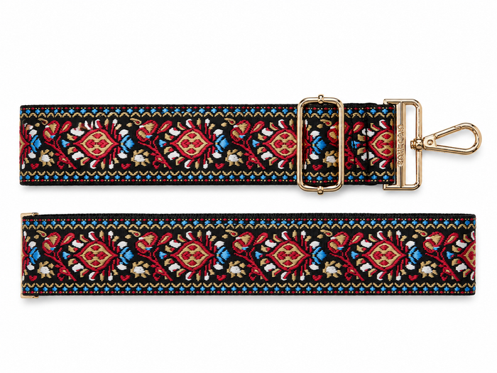 BAG STRAPS | RED TAPESTRY | GOLD/BRASS
