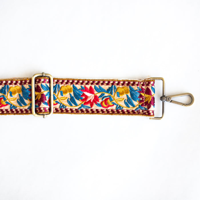 BAG STRAPS | RED WILDFLOWER | BRASS