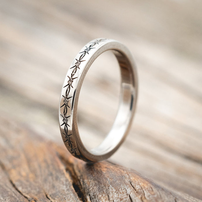 BARBED WIRE ENGRAVED WEDDING BAND-Staghead Designs