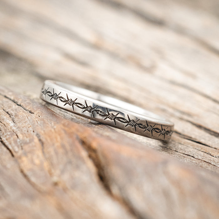 BARBED WIRE ENGRAVED WEDDING BAND-Staghead Designs