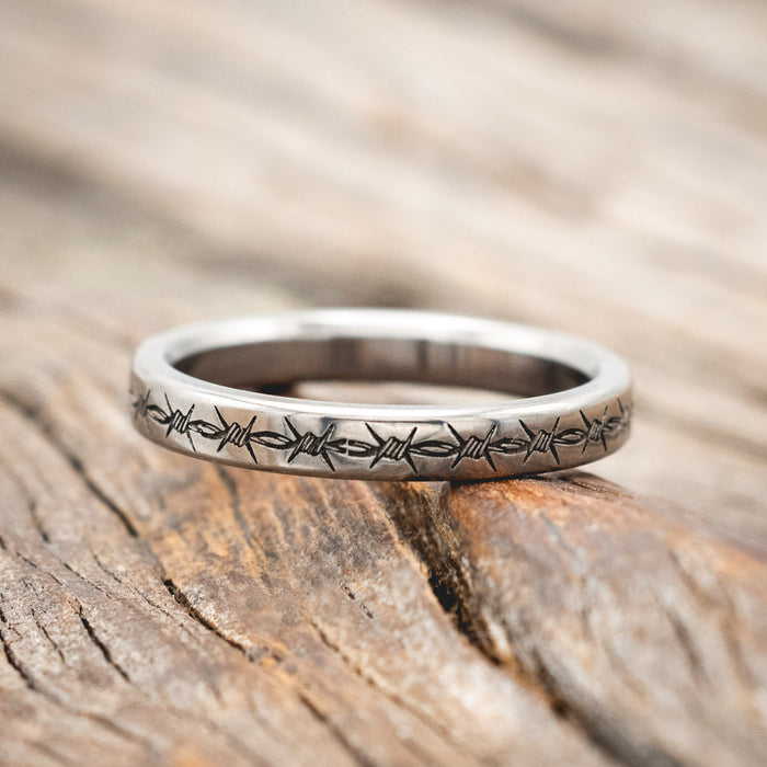 BARBED WIRE ENGRAVED WEDDING BAND-Staghead Designs
