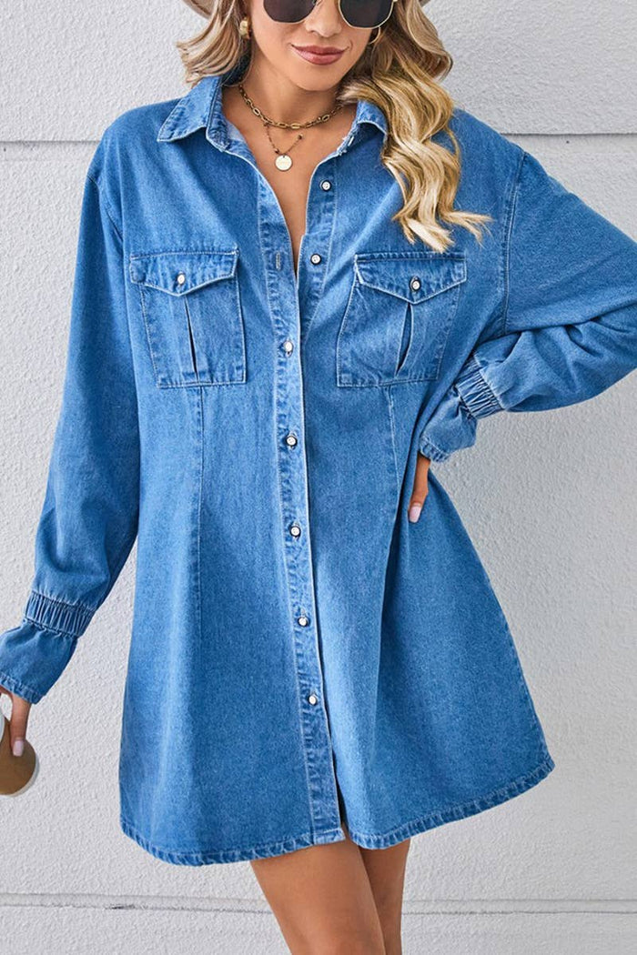 Bell Sleeve Loose Cardigan Denim Shirt Dress
