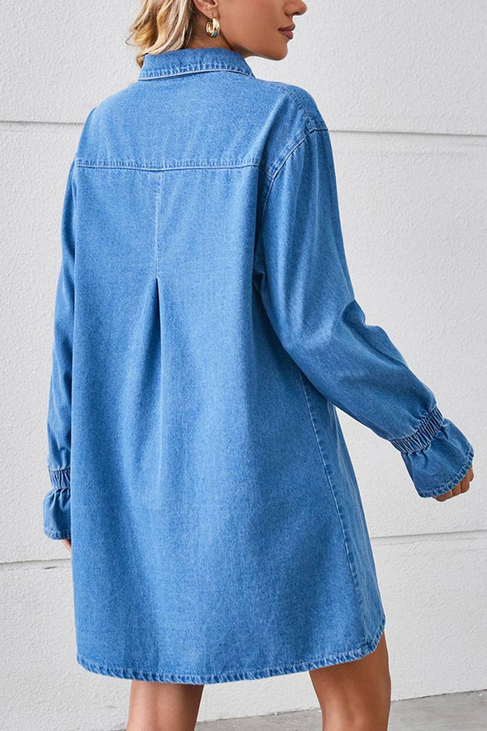 Bell Sleeve Loose Cardigan Denim Shirt Dress