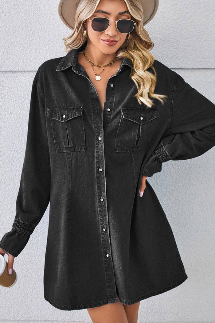 Bell Sleeve Loose Cardigan Denim Shirt Dress