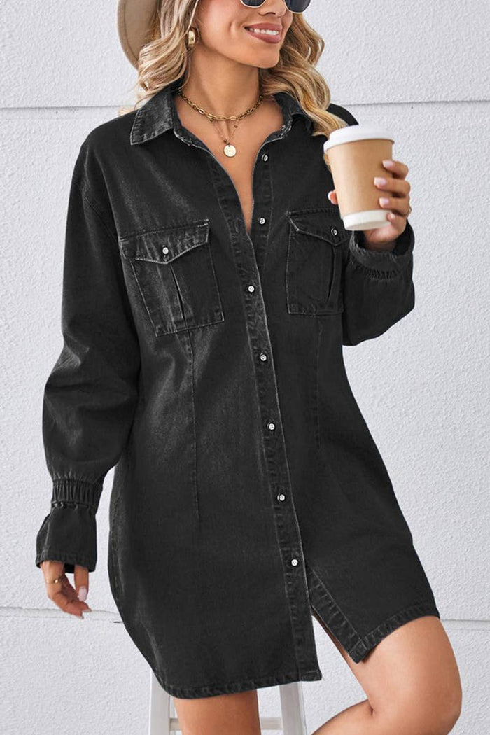 Bell Sleeve Loose Cardigan Denim Shirt Dress