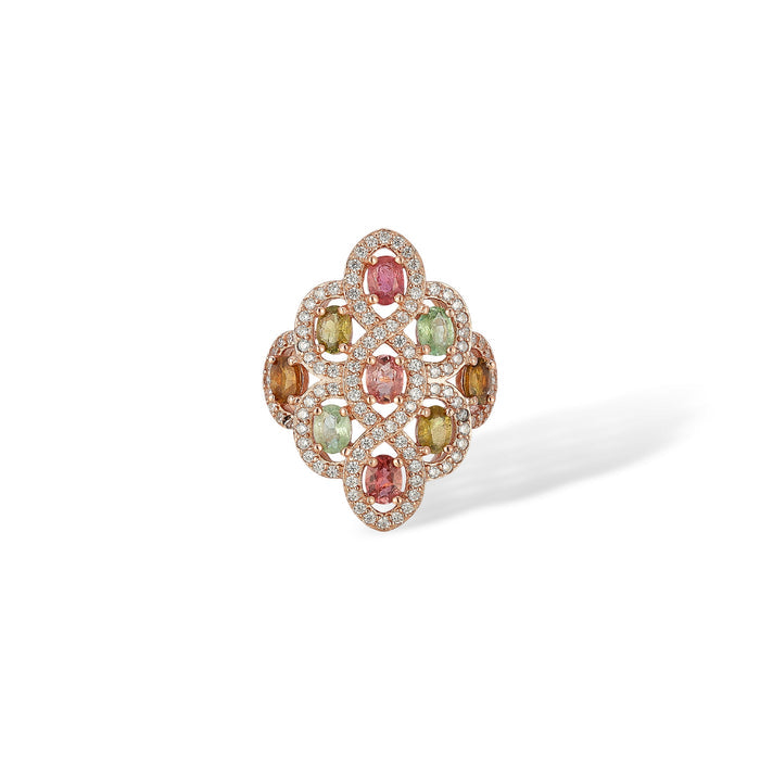 Bianca Multicolor Tourmaline Lattice Open Ring
