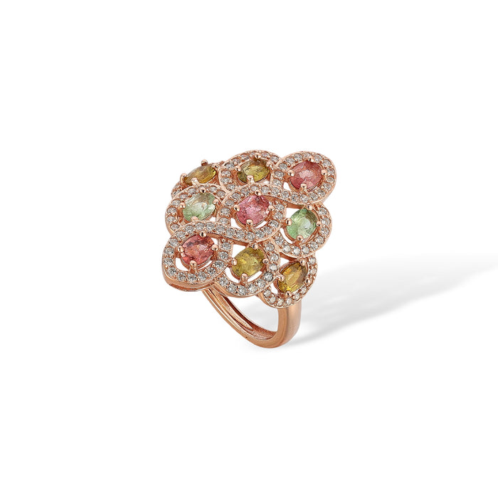 Bianca Multicolor Tourmaline Lattice Open Ring