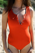 Billie One Piece | Scarlet Ribbed Full Coverage Button-Front