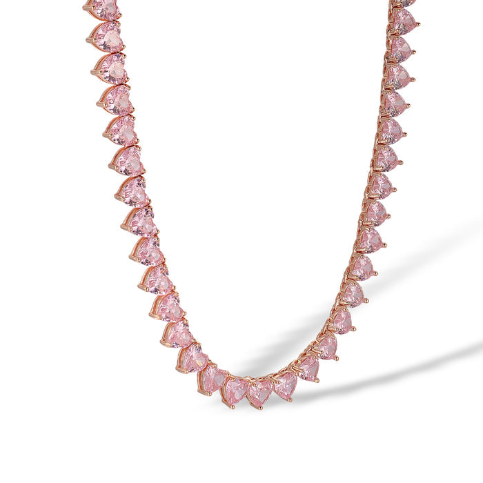 Birgit Pink Heart Tennis Choker Necklace
