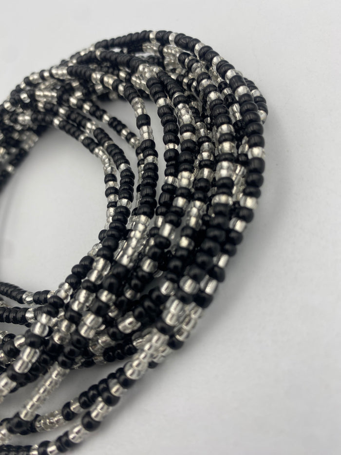 Black and Silver- Tie On Waist Bead