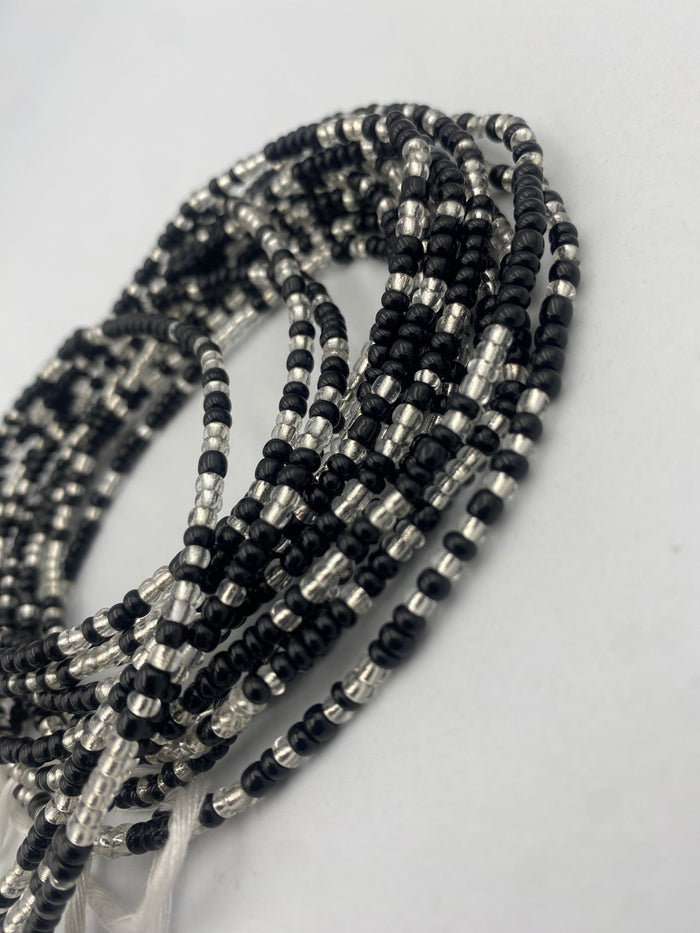Black and Silver- Tie On Waist Bead