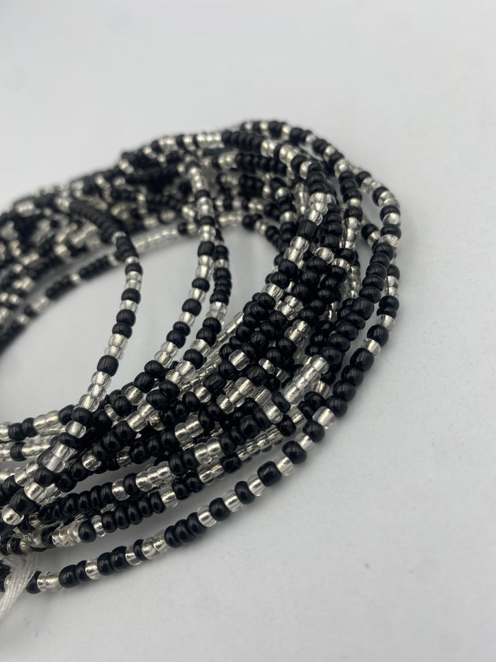 Black and Silver- Tie On Waist Bead