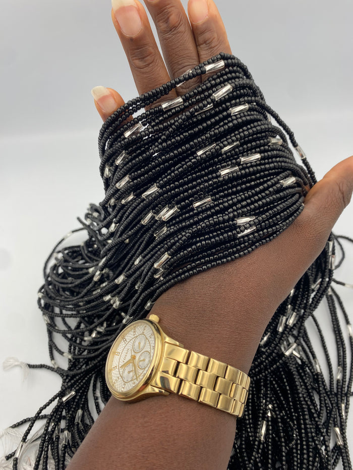 Black & Silver  Waist Beads | African Body Jewelry | Price per Waist Bead (45”-50”) – Tie-On