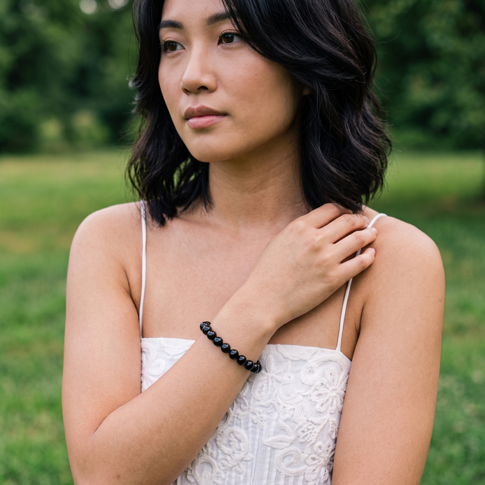Black Tourmaline 8mm Gemstone Bracelet with model