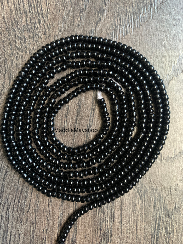 Black Waist Beads – Tie-On African Waist Bead Strand for Women, 45-50 Inches Adjustable, Body Jewelry for Adornment, Promoting Body Positivty & Weight Managemen