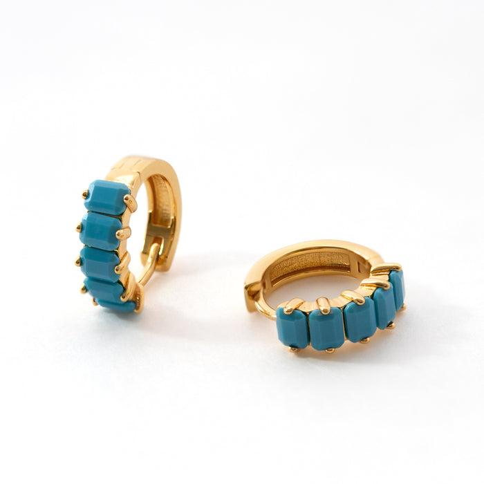 Blue Baguette Huggie Earrings