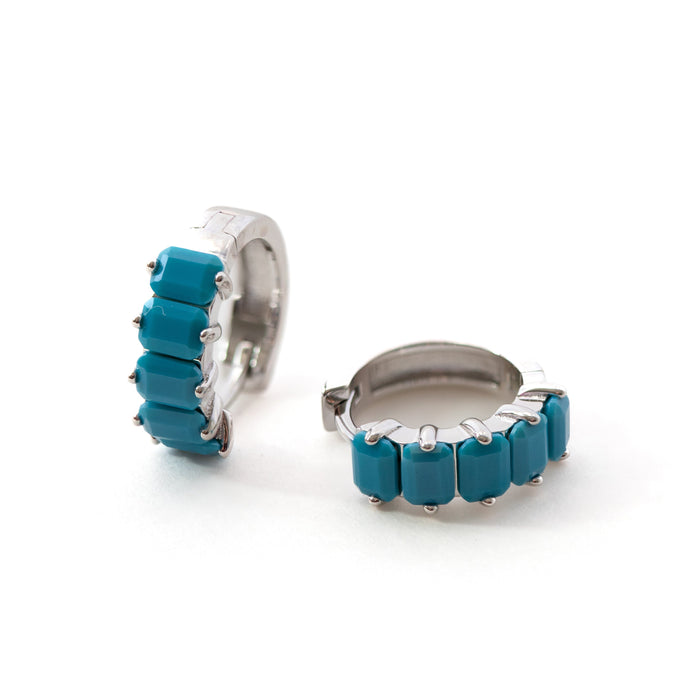 Blue Baguette Huggie Earrings