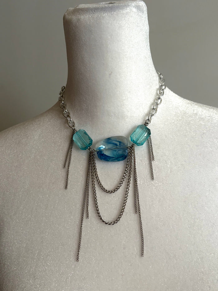 Blue Beads on Silver Chain with Dangling Details