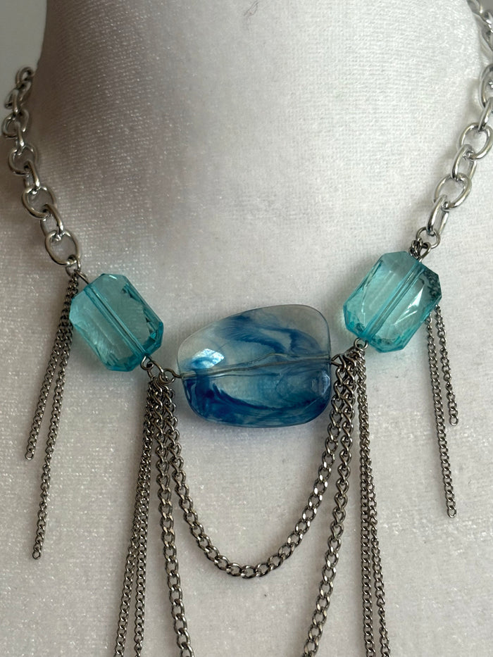 Blue Beads on Silver Chain with Dangling Details