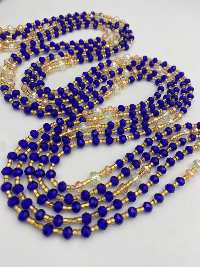Blue Crystal Waist Bead – Handmade Luxury Body Jewelry for Women | Adjustable African Waistbeads