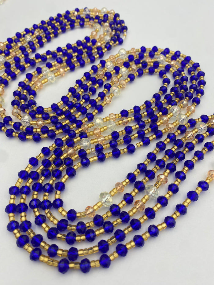 Blue Crystal Waist Bead – Handmade Luxury Body Jewelry for Women | Adjustable African Waistbeads