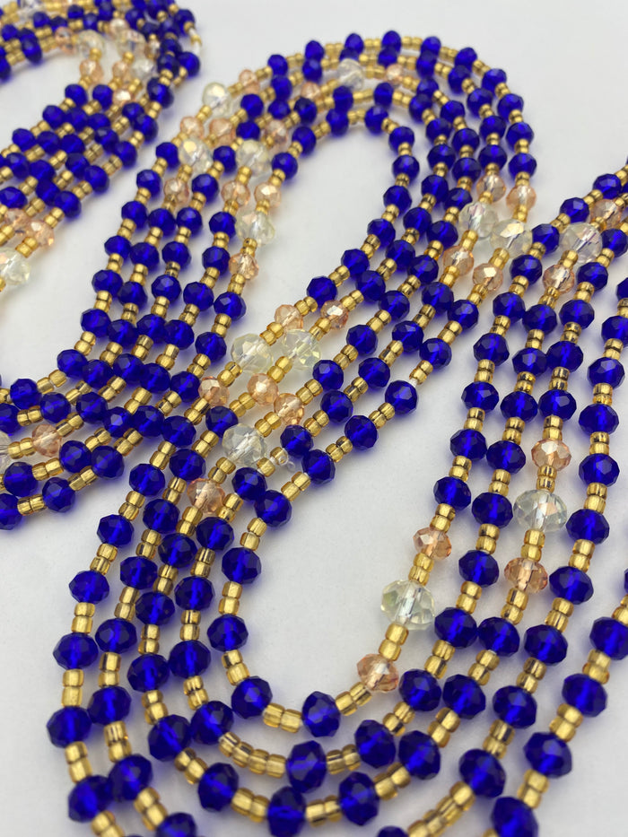 Blue Crystal Waist Bead – Handmade Luxury Body Jewelry for Women | Adjustable African Waistbeads