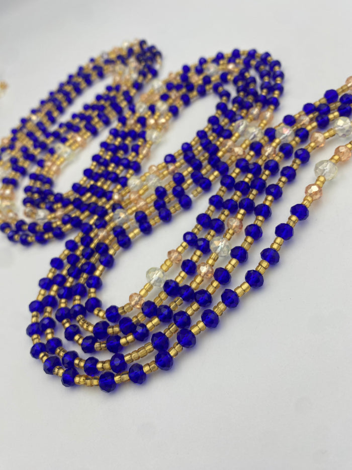 Blue Crystal Waist Bead – Handmade Luxury Body Jewelry for Women | Adjustable African Waistbeads