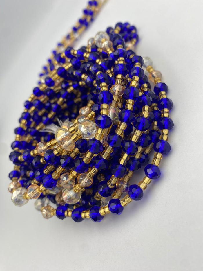 Blue Crystal Waist Bead – Handmade Luxury Body Jewelry for Women | Adjustable African Waistbeads