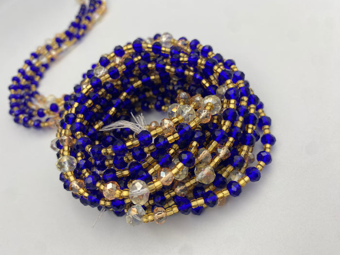 Blue Crystal Waist Bead – Handmade Luxury Body Jewelry for Women | Adjustable African Waistbeads